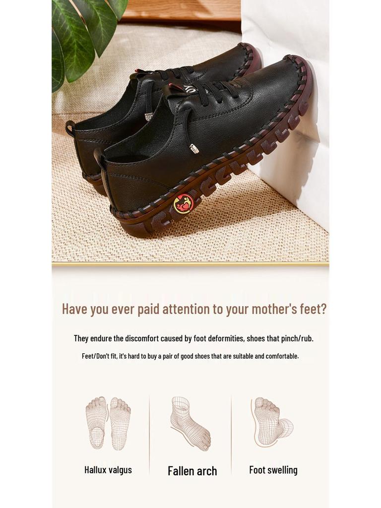 Hand-Stitched Women's Flat Shoes with Soft Beef Tendon Sole for Autumn and Winter Casual Wear