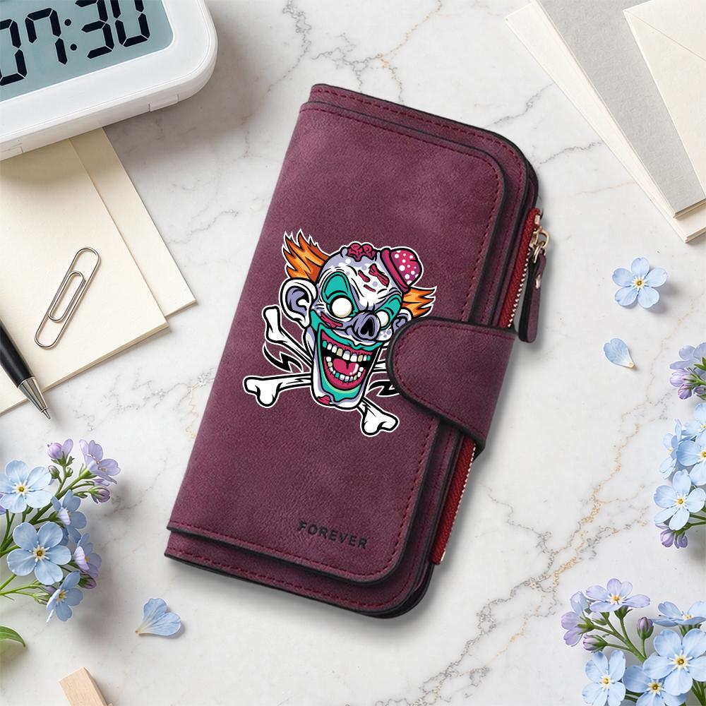 Gothic Punk Clown Print Long Wallet Casual Cool Daily Use Card Holder Purse
