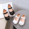 Girls Performance Shoes Solid Color Matte Kids Dance Shoe with Simple Bow 2024 New Girls Princess Flats Soft Leather Shoes Black