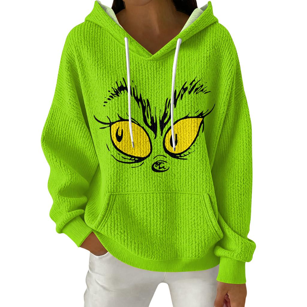 Women's Fashion Casual Christmas Print Pullover Long-Sleeve Hooded Sweatshirt