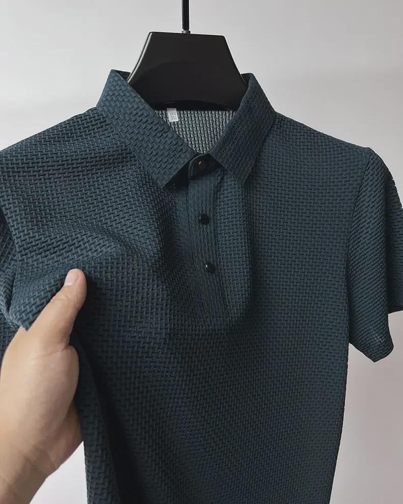 Мужская рубашка-поло Mesh Ice Silk, лето 2024 г. — короткие рукава, нейлон, воротник рубашки, элегантный дизайн