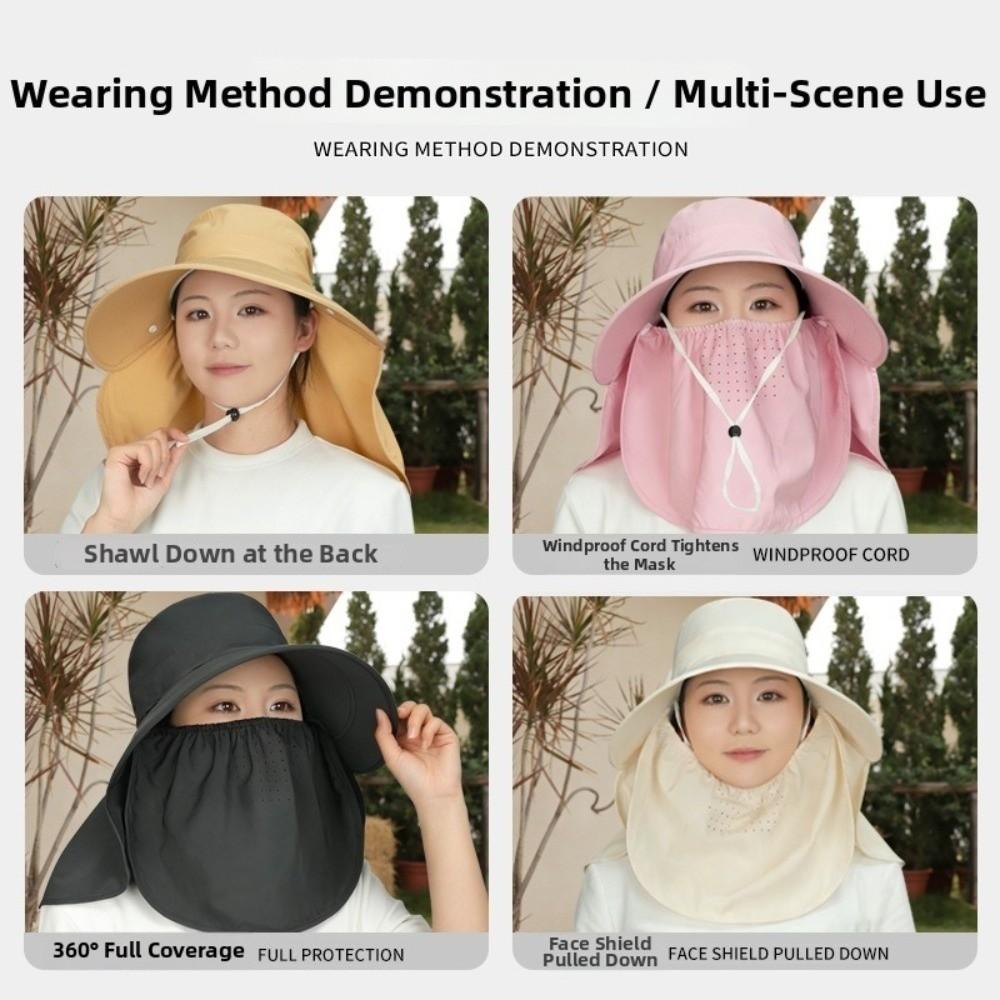 Wide Brim Shawl Mask Hat Face Cover Neck Protection Cap Sun Hat Picking Tea Hat Summer