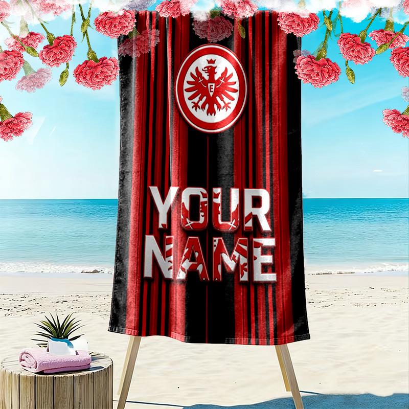 Name Custom Eintracht Frankfurt logo Print Beach Towel, Large Soft Quick Dry Towel for Beach Camping Swimming