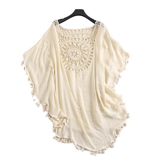 Женский летний купальник, повседневный, с открытыми плечами, с кисточками, пляжный халат, свободный, прозрачный, бикини, накидка для пляжа, бассейна, загара