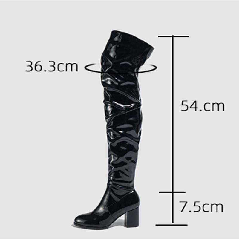 Eilyken Winter Patent Leather Women Over-the-knee Boots Fashion Nightclub Round Toe Zip Booties Square High Heels Ladies Shoes