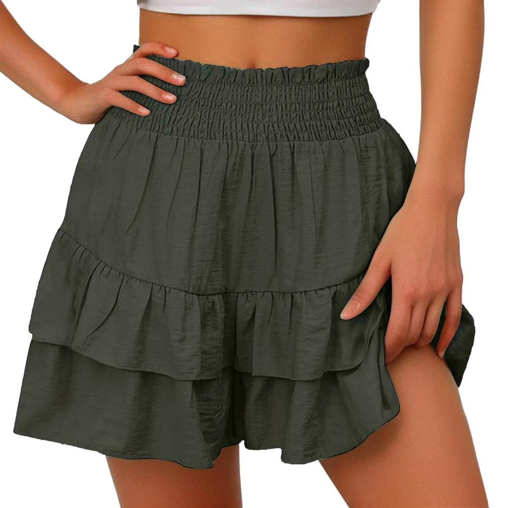 Women's Summer High Waist Ruffle Skirt Cute Flowy Skirt Casual Comfort Wrap Beach Pleated Skirt