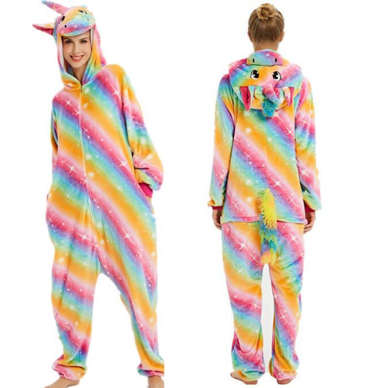 Animal Unicorn Onesies Kigurumi Pajamas Set Adult Unisex Costume Sleepwear Kids Winter Suit With Shoes