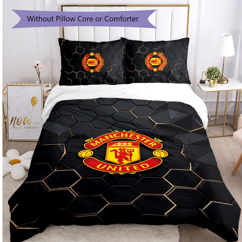 Manchester United FC Printed 3PCS Bedding Set Breathable Duvet Cover with Pillowcases Decorative Bed Linen for Bedroom Home