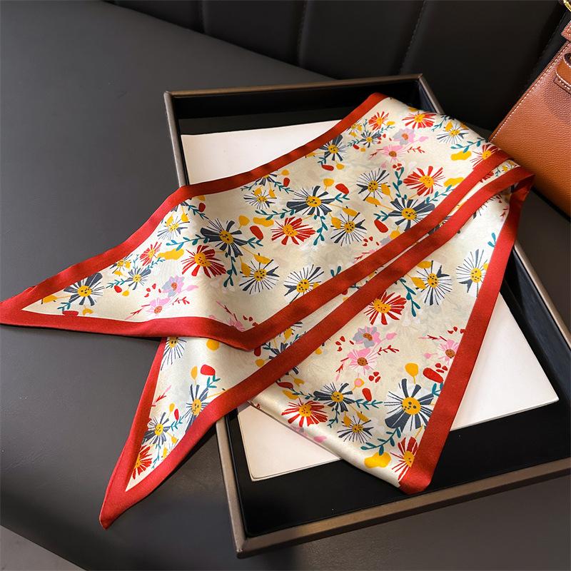 New Luxury Fashion Print Silk Scarf New Headband Neckerchief Foulard Hairband Hijab Narrow Ribbon for Women Hair Scarves