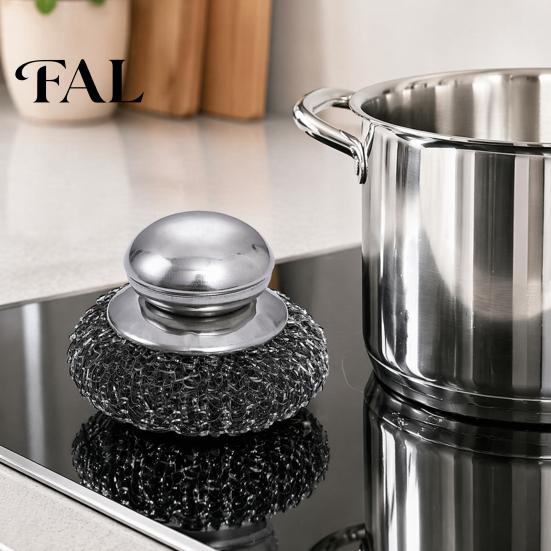 Heavy Duty Scrubber for Kitchen Stainless Steel Scrubber, with Ergonomic Handle, Portable Dishwashing Flexible Cleaning Brush, Pots Pans Grills