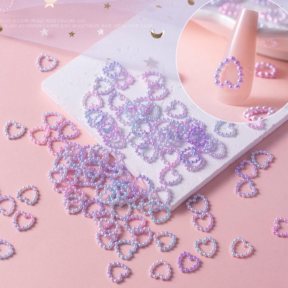100 шт. полые белые жемчужные сердечки для ногтей оптом фиолетовые розовые плоские для самостоятельного украшения ногтей мобильного телефона ноутбука ювелирных изделий ремесел Ac
