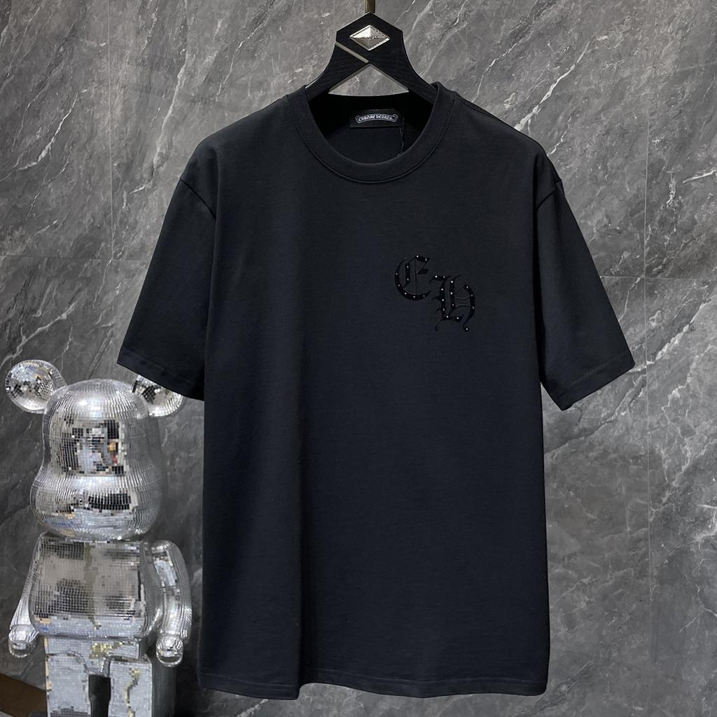 GZ-8933 CHROME HEARTS 2025 Летняя новая высококачественная хлопковая свободная футболка с круглым вырезом большого размера для мужчин и женщин, парная футболка