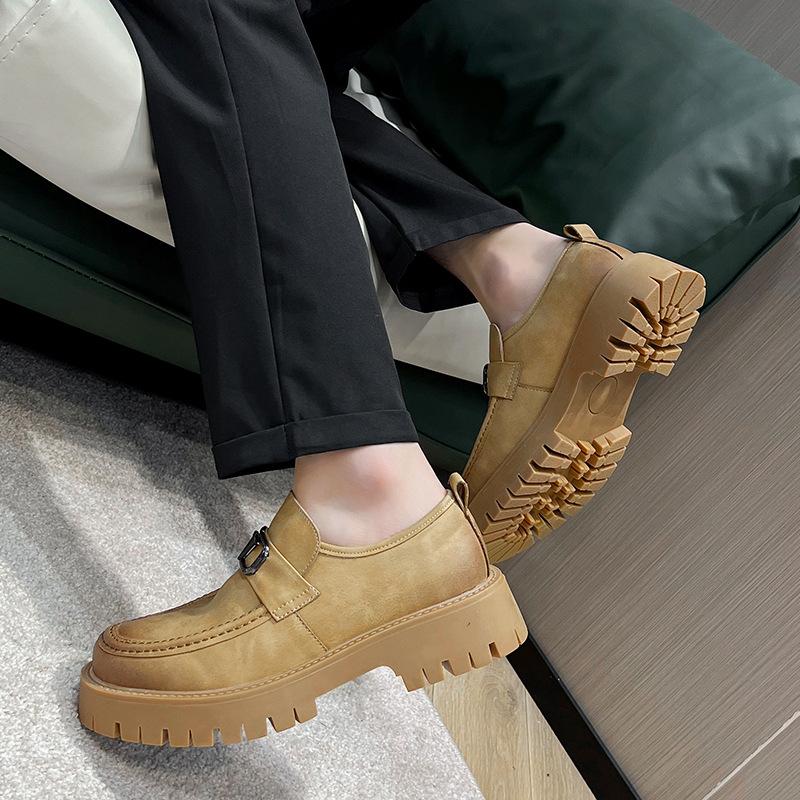 Осенние британские повседневные кожаные туфли мужские большого размера с одной педалью мужские туфли с большой головкой и толстой подошвой, увеличивающие высоту 2136-T