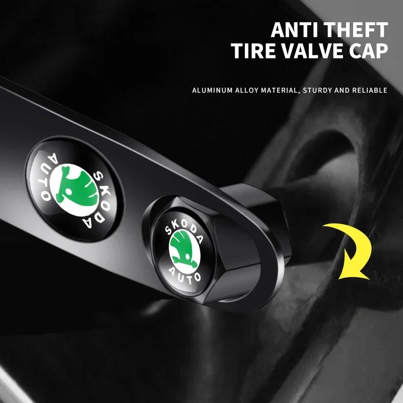 Car Tire Wheel Valve Caps Cover + Suede Car Key Chain Ring Keychain For Skoda Octavia A5 A4 Mk1 Fabia Superb Rapid Accessories WL5