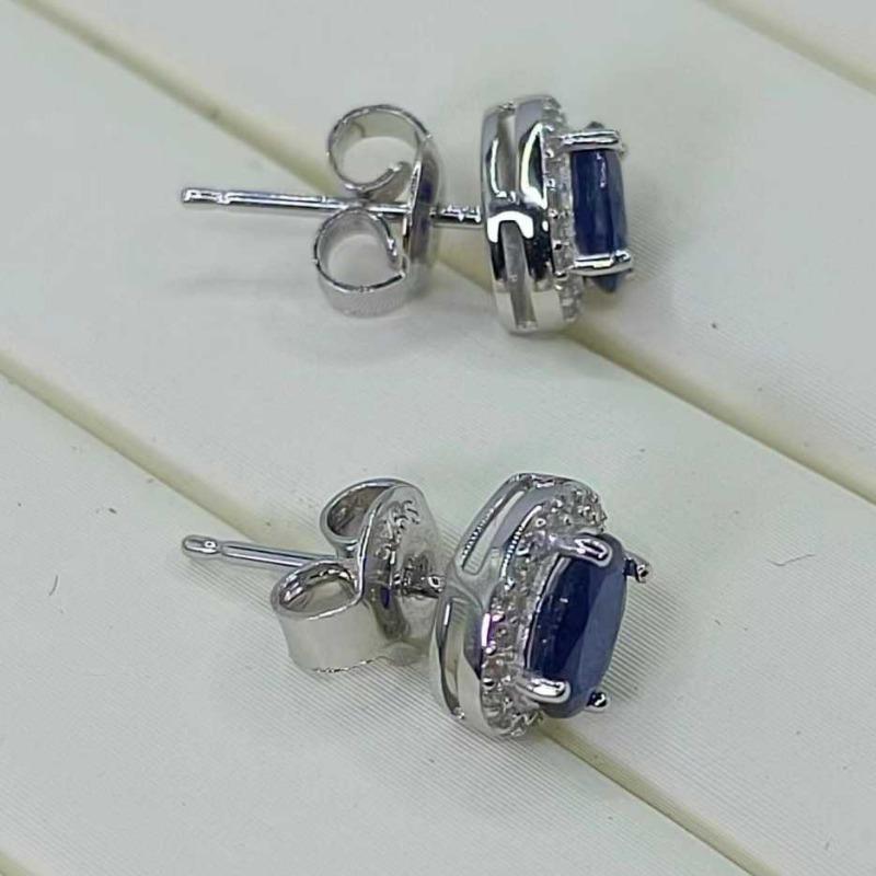 Sace Gems Серьги для женщин стерлингового серебра 925 пробы 4*6 мм серьги-гвоздики с натуральным сапфиром Свадебная вечеринка изящные ювелирные изделия подарок