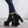 Fashion 14CM INS Leather Women Ankle Boots Platform High Heels Black White Short Boots Winter Gothic Punk Heels Party Shoes Ladies