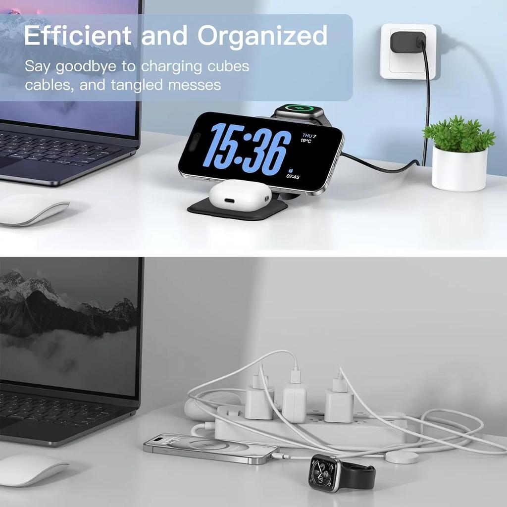 3 in 1 Foldable Magnetic Wireless Charger Stand For Magsafe iPhone 15 14 13 12 Apple Watch 8 7 Airpods Pro Fast Charging Station
