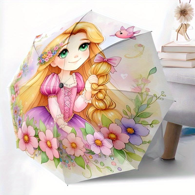 1pc Adorable Rapunzel and Animals Automatic 3-Fold Umbrella Design, Cute Cartoon Pattern, Portable Outdoor Umbrella, Perfect, Holiday Gift f