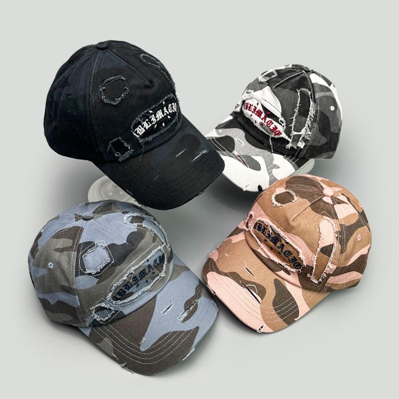 Vintage Embroidered Sanskrit Baseball Cap Distressed Camo Sun Hat Street Style