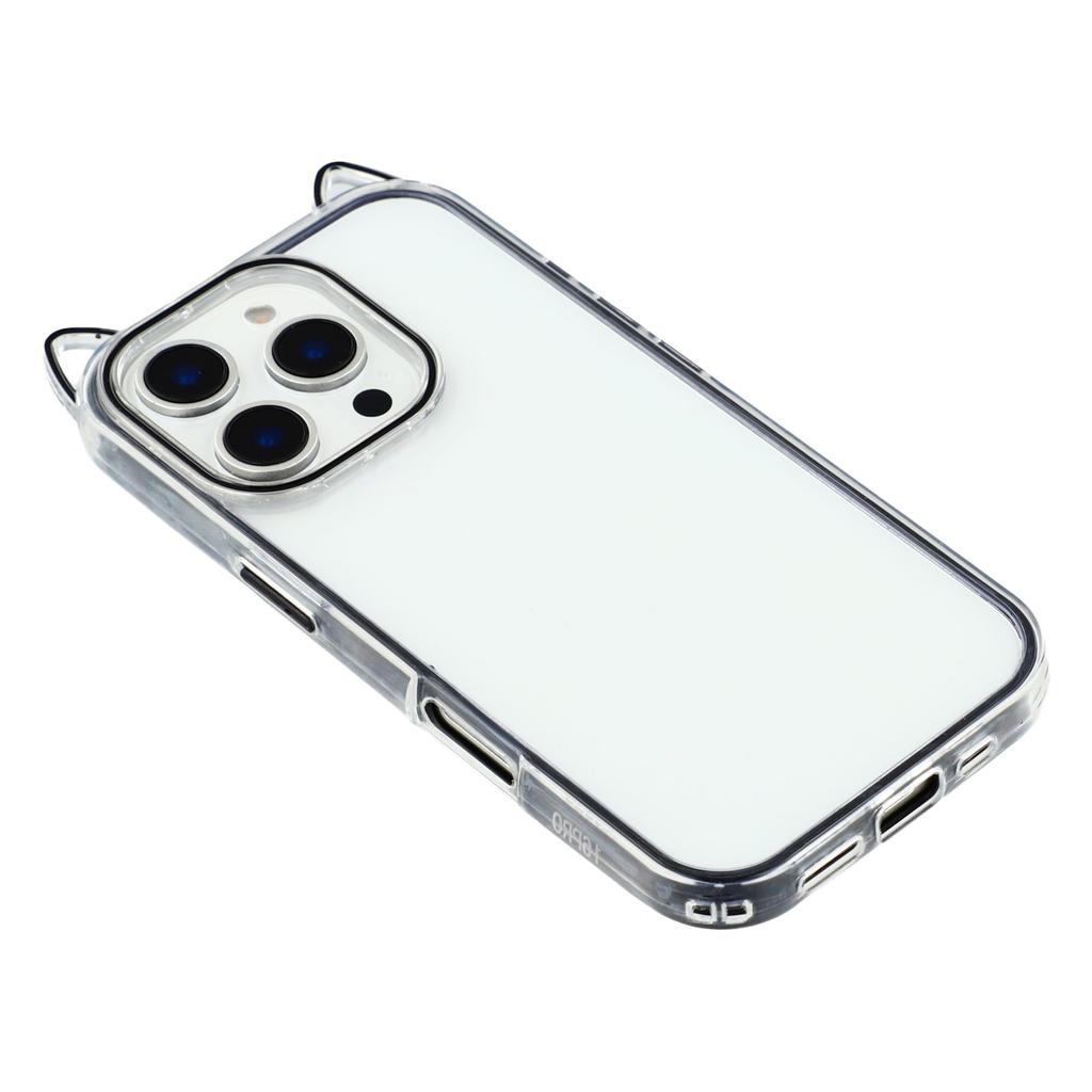 For iPhone 16 Pro Case Cat Ear Design TPU+Acrylic Clear Phone Back Cover