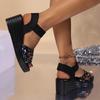 Summer New Wedge Heel Sandals Women's Sequins High Heel Platform Fashion Muffin Bohemian