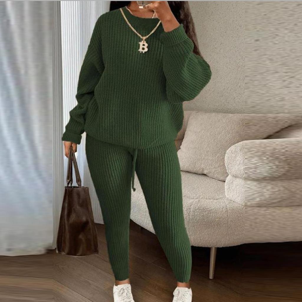 Модный женский повседневный вязаный костюм-двойка