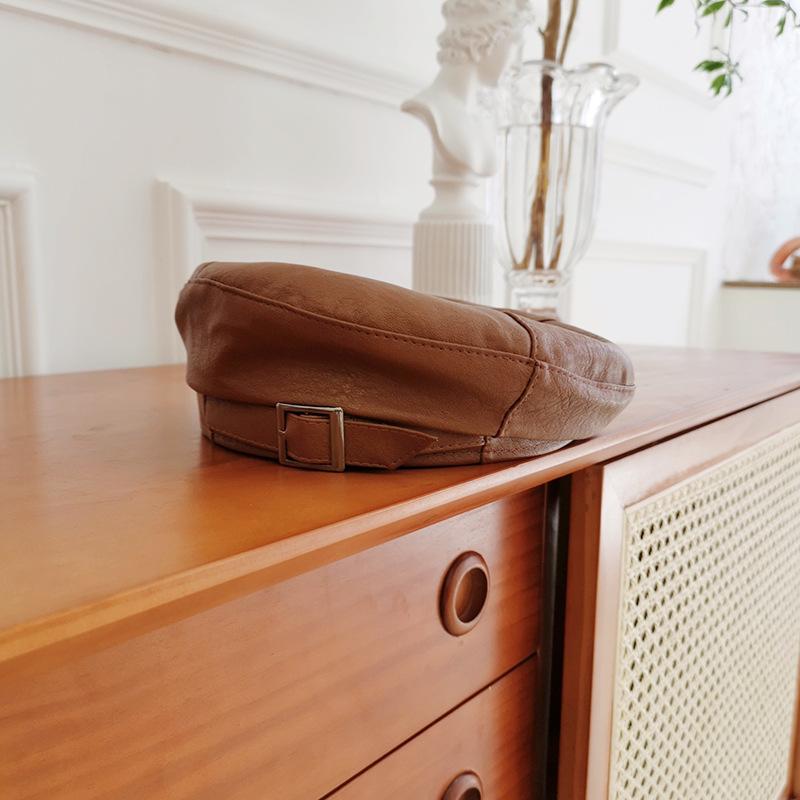 Кожаный берет с пряжкой, женская осенне-зимняя шапка с тыквой, новая шляпа из искусственной кожи