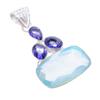 Aqua Mystic Topaz, Tanzanite 925 Sterling Silver Jewelry Pendant 2.1" AH-3286