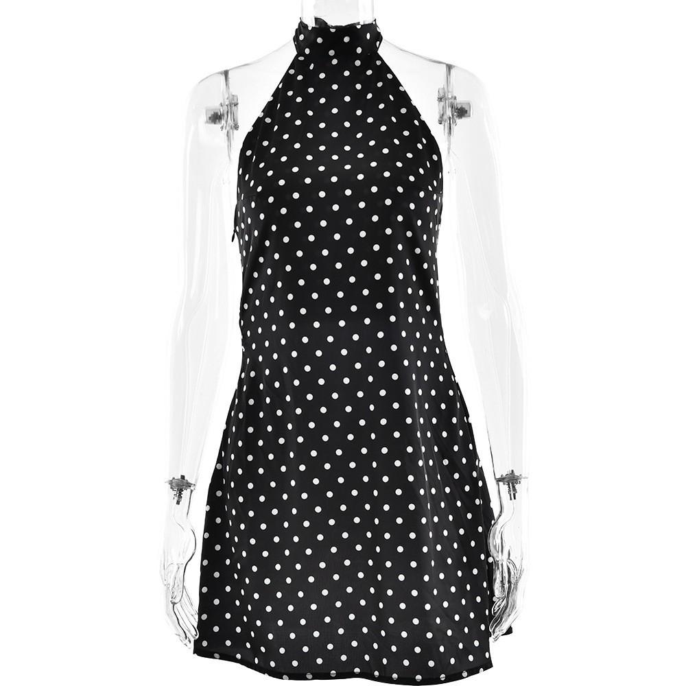 European and American style summer new temperament French polka dot slim dress sexy backless strap Spice girl short skirt