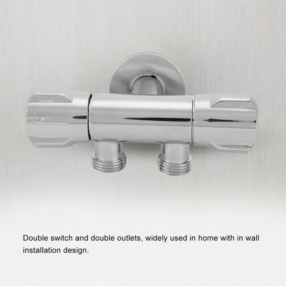 G1/2 Thread Angle Stop Valve Silver Double Outlet Shut Off Valve Bathroom Fixtures
