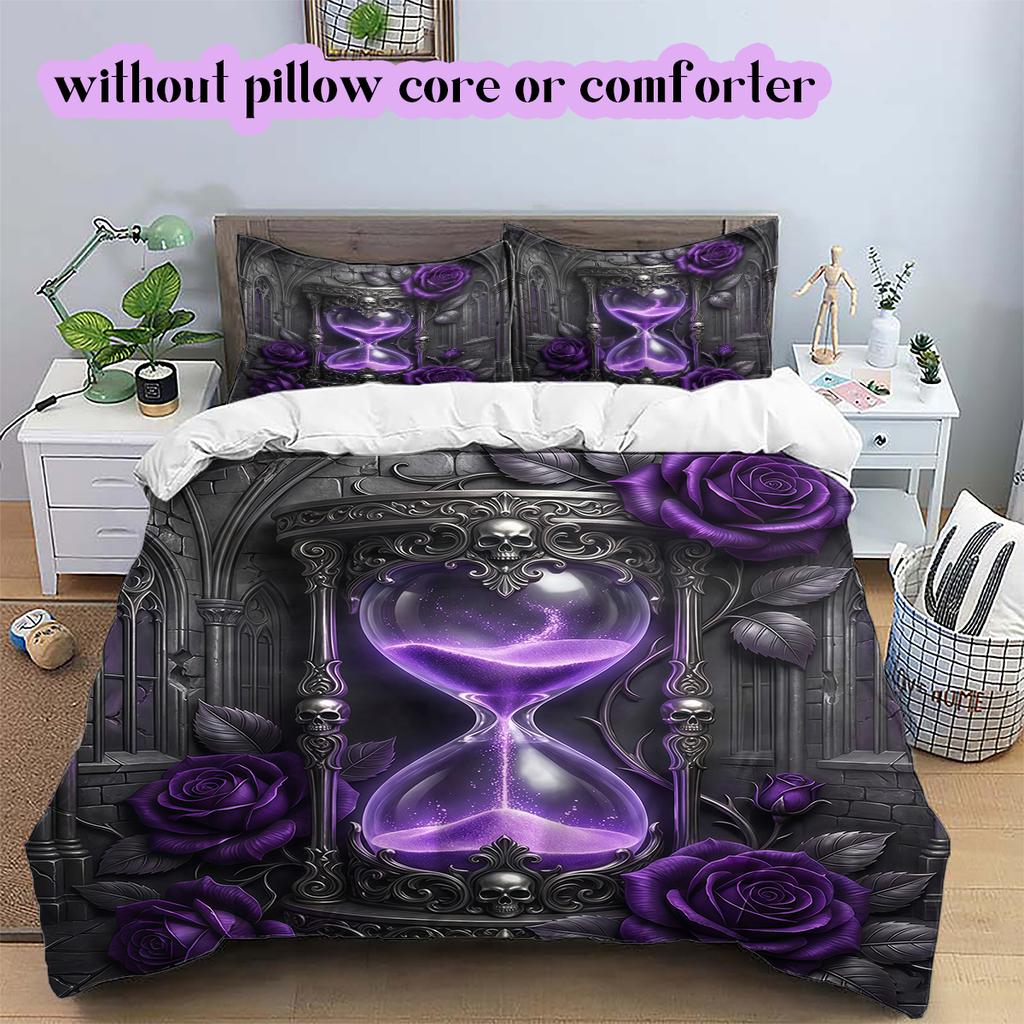 Purple Rose Gothic Pattern Bedding Quilt Set Quilt Cover Pillowcase Home Decoration Birthday Gift (1 * duvet cover + 2 * pillowcase, without core)
