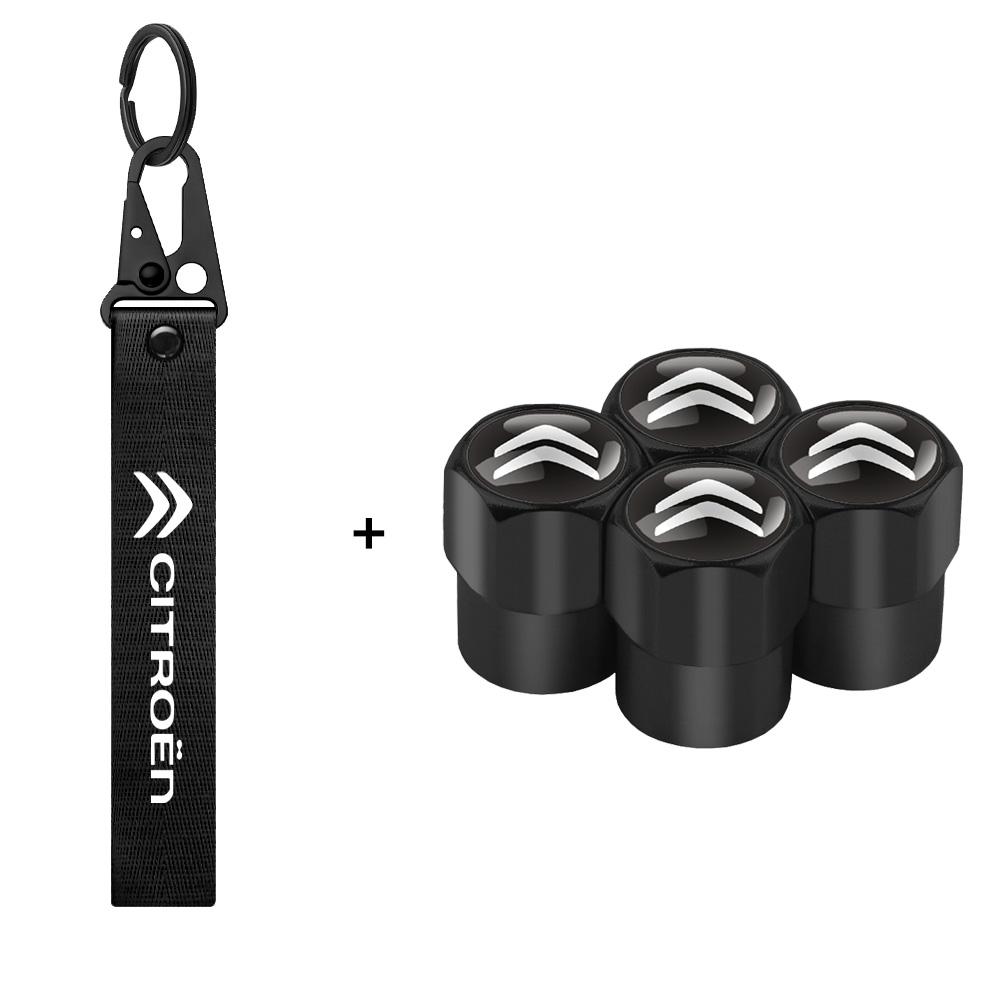 XKJC9 3D Aluminum Metal Car Tire Valve Cover Auto Nylon Keychain Accessories for Citroen C1 C2 C3 C4 C4L C5 C6 C7 C8 C-ELYSEE Berlingo