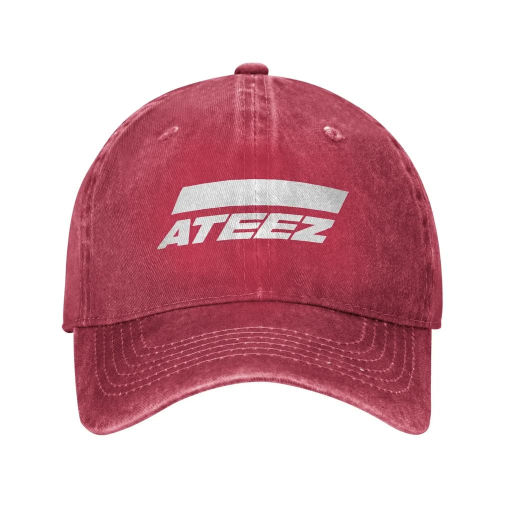 Бейсболка Ateezed Винтажная Потертая Джинсовая KPOP Головной Убор для Мужчин Женщин Для Активного Отдыха Регулируемые Кепки