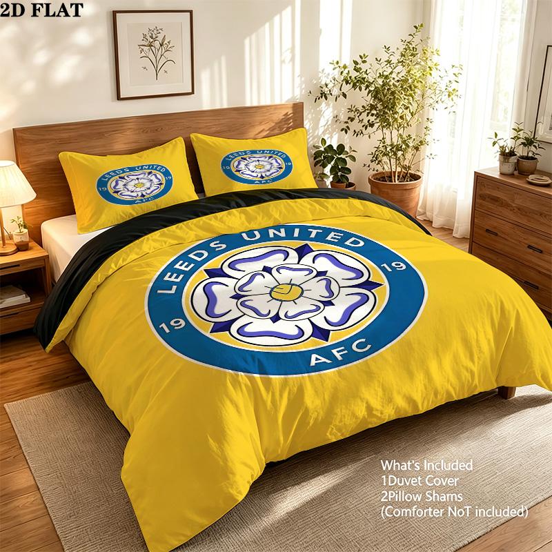 Leeds Football Club Pattern Bedding Quilt Set Quilt Cover Pillowcase Home Birthday Gift(1 * duvet cover + 2 * pillowcase, without core)
