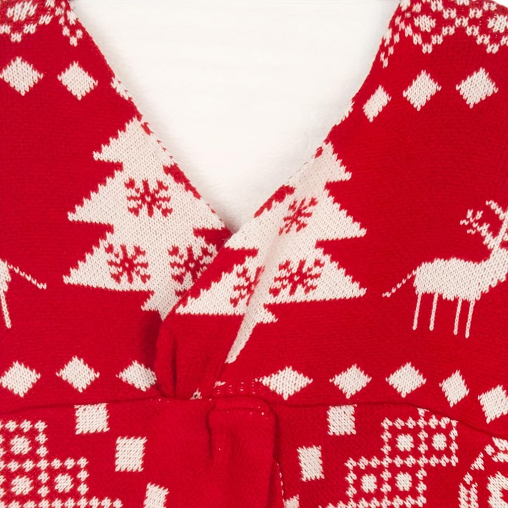 V-neck Double-sided Irregular Smock Sweater, Backless and Off-the-shoulder Christmas Snowflake Pattern Long-sleeved Women's Top