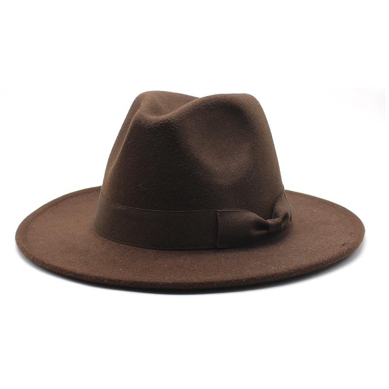 Ветер большой карниз шляпа мода бант плоский край цилиндр шляпа мужчины и женщины шерстяная джаз шляпа Lmn193