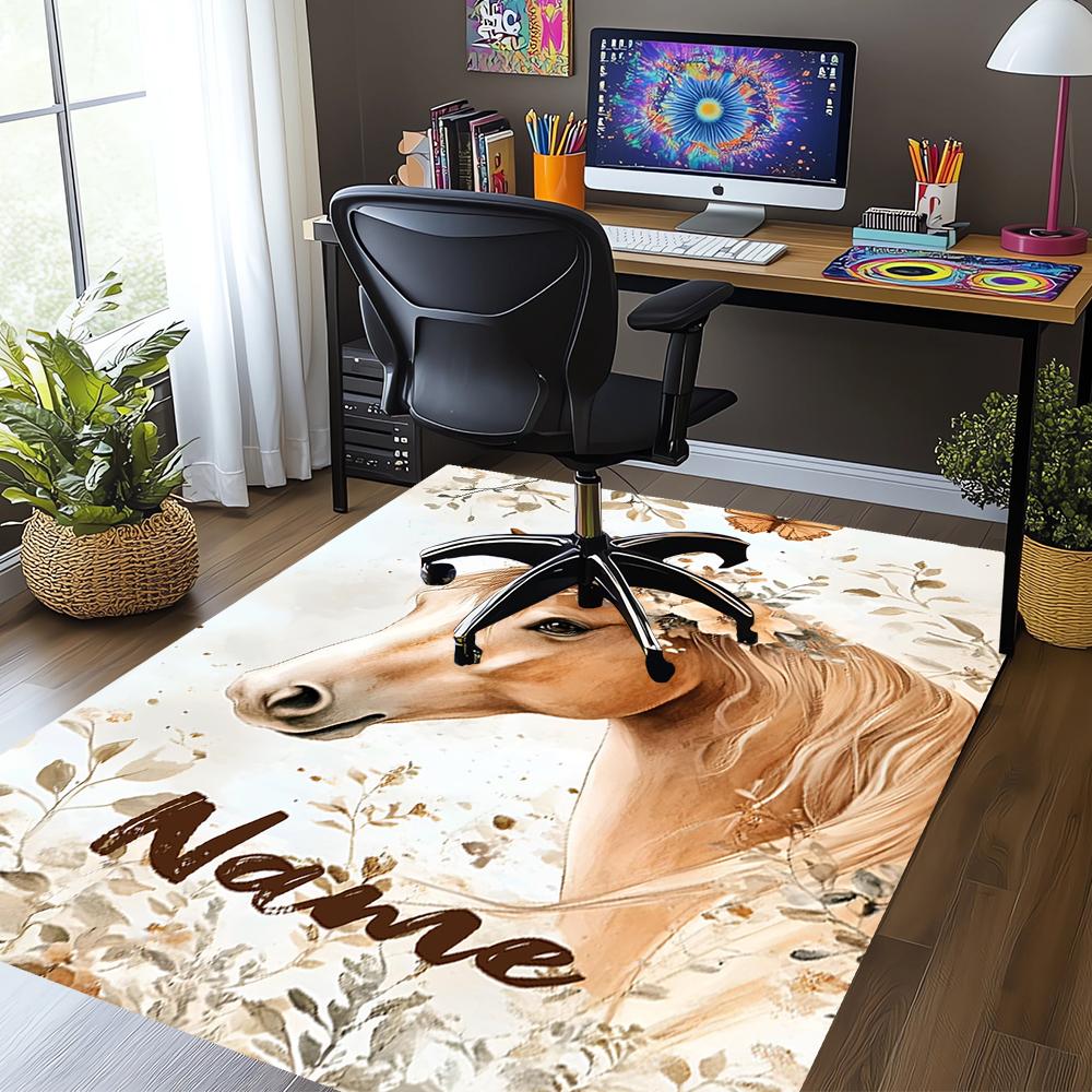 Custom Name Horse Printed Carpet,Rug for Office Chair Living Room Bedroom Kitchen Room Decor Gifts.