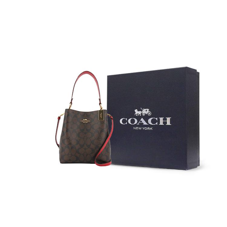 COACH Town Coated Canvas With Smooth Leather Bucket Bag, Shoulder Bag, Crossbody Bag, Handbag Small Womens