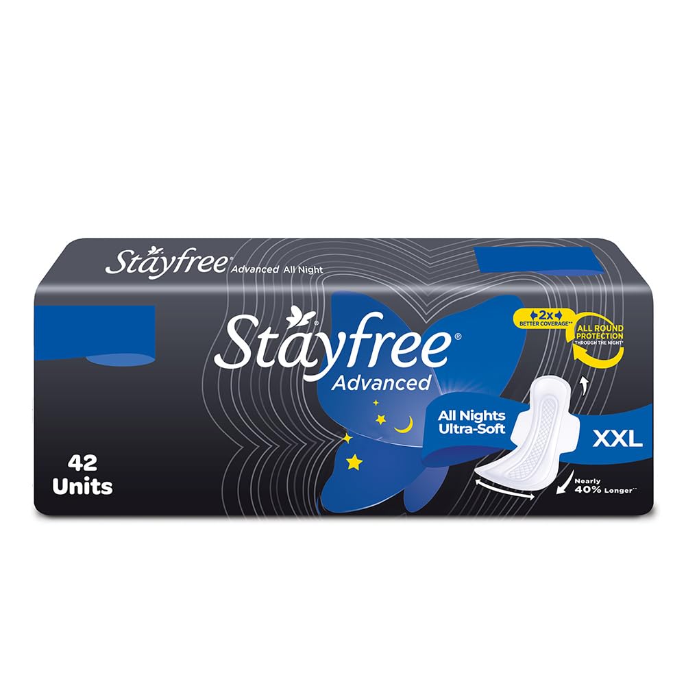 Stayfree Продвинутые гигиенические прокладки XXL на всю ночь | 42 ультратонкие прокладки для максимального комфорта | На 40% длиннее | Идеально для обильных выделений