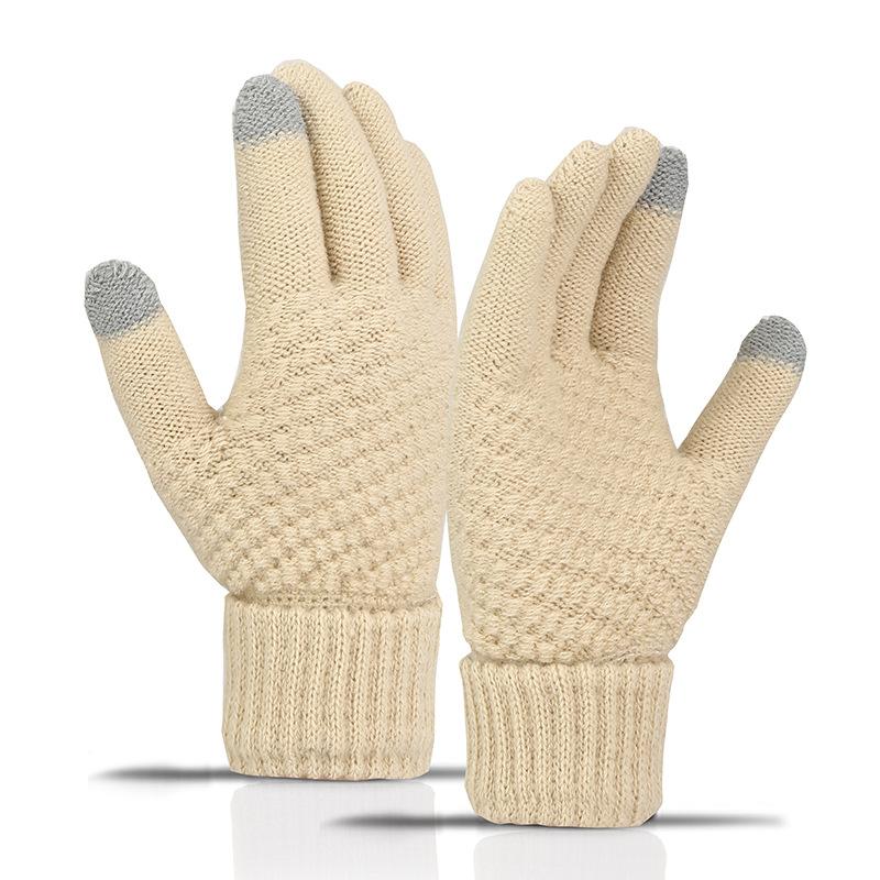 Touch Screen Gloves for Women Cute Winter Students Cycling Warm and Cold Resistant Korean with Thick Velvet Five Finger Knitted Gloves