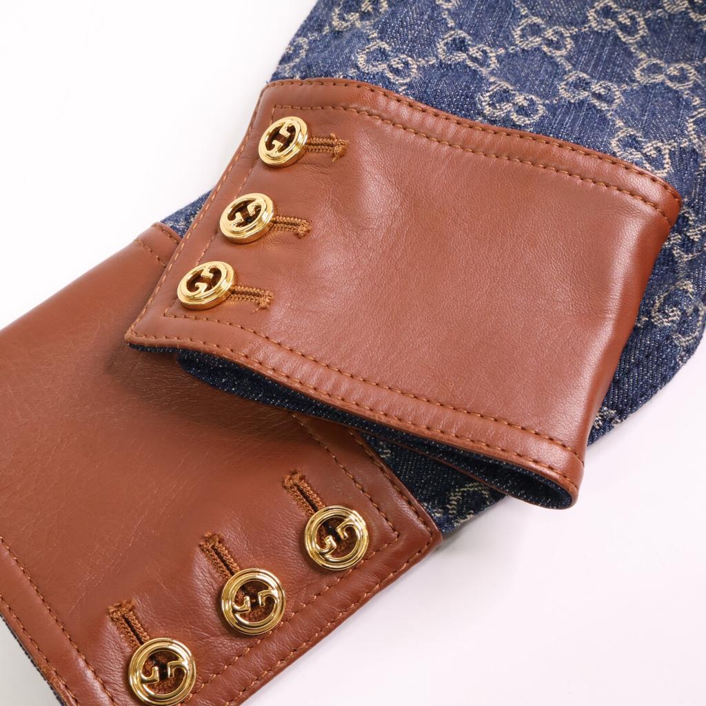 GUCCI Domestic regular 652658 GG denim leather switch square patch belted Jacket 34 IndigoUsed