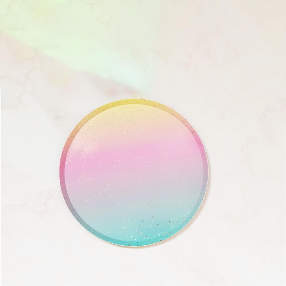 Радужные круглые бумажные стаканчики, тарелки, салфетки, одноразовая бумажная посуда для вечеринки, тарелки для торта, чашки, свадьба, день рождения, банкет, пикник, десертный декор