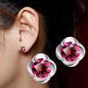 Korean-Inspired Temperament Red Zircon Silver-Plated Earrings for Women
