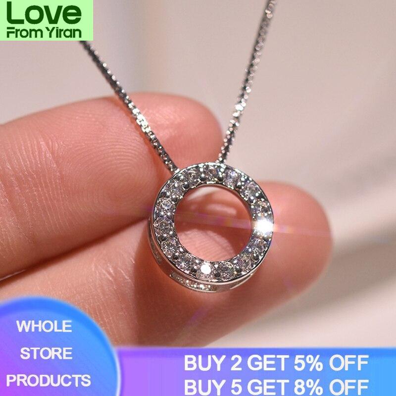 Yanhui Серебряное ожерелье 925 пробы с круглой подвеской из фианита и циркония, серебряное ожерелье 925 пробы для женщин