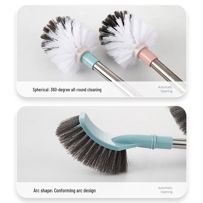 Hanging Round Head Toilet Brush with Stainless Steel Handle and Soft Bristles for Multi-purpose Cleaning