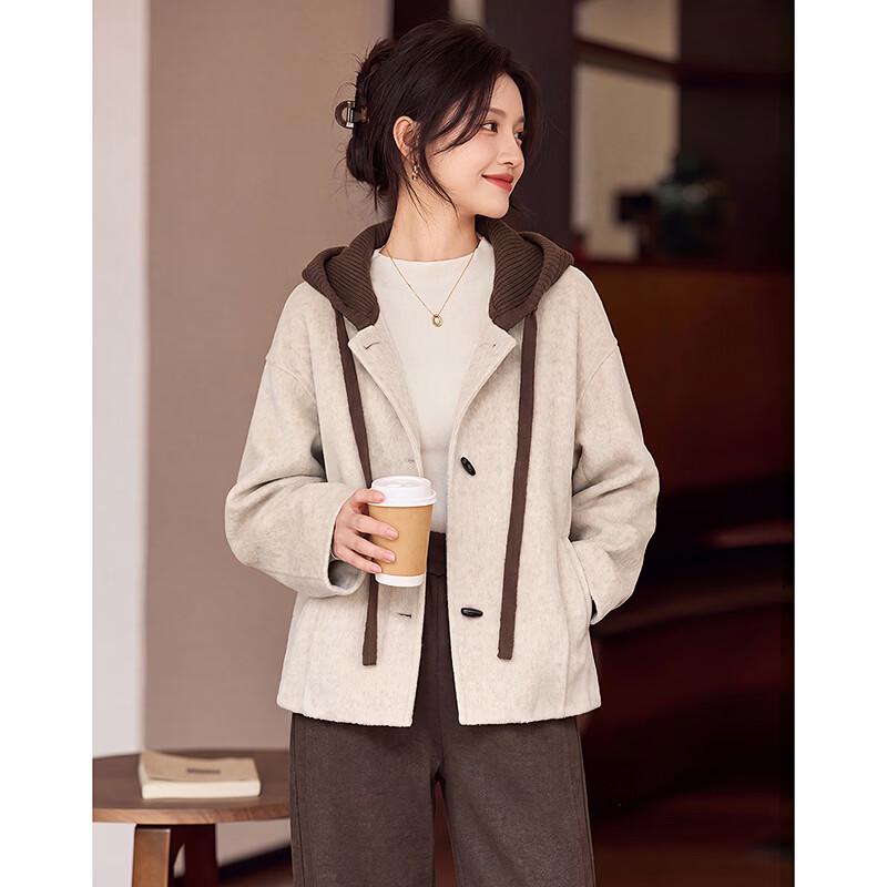 Elegant Hooded Wool-Blend Short Coat