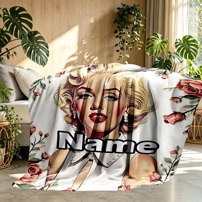 Custom Name Personalized Marilyn Monroe Print Blanket, Home Decor, Bedroom, Sofa, Camping, Couch, Gifts for Birthday ChristmasEnthusiasts