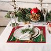4-Pack Festive Red Christmas Placemats with Pine Trees and Stars, Polyester Knit Rectangular Table Mats, Machine Washable, 12x18 Inch Holiday Decor fo