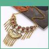Vintage Carved Alloy Necklace With Embedded Rhinestones Decor Tassel Design