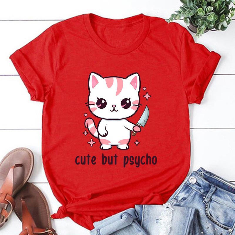 Модная унисекс футболка с принтом «Кот милый, но психованный», летние топы, футболки, женские повседневные топы, рубашка